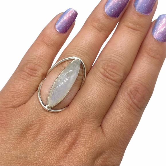 Jewelry - Rainbow Moonstone 925 Sterling Silver Ring Sz 7